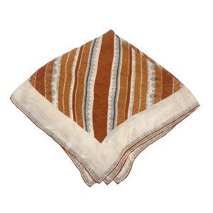 Vintage 1970's Brown & Cream Striped Floral Print Rolled Hem Scarf